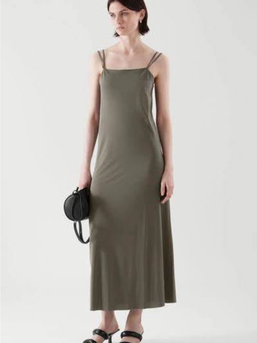 Cos Olive Green Double-Strap Midi Dress